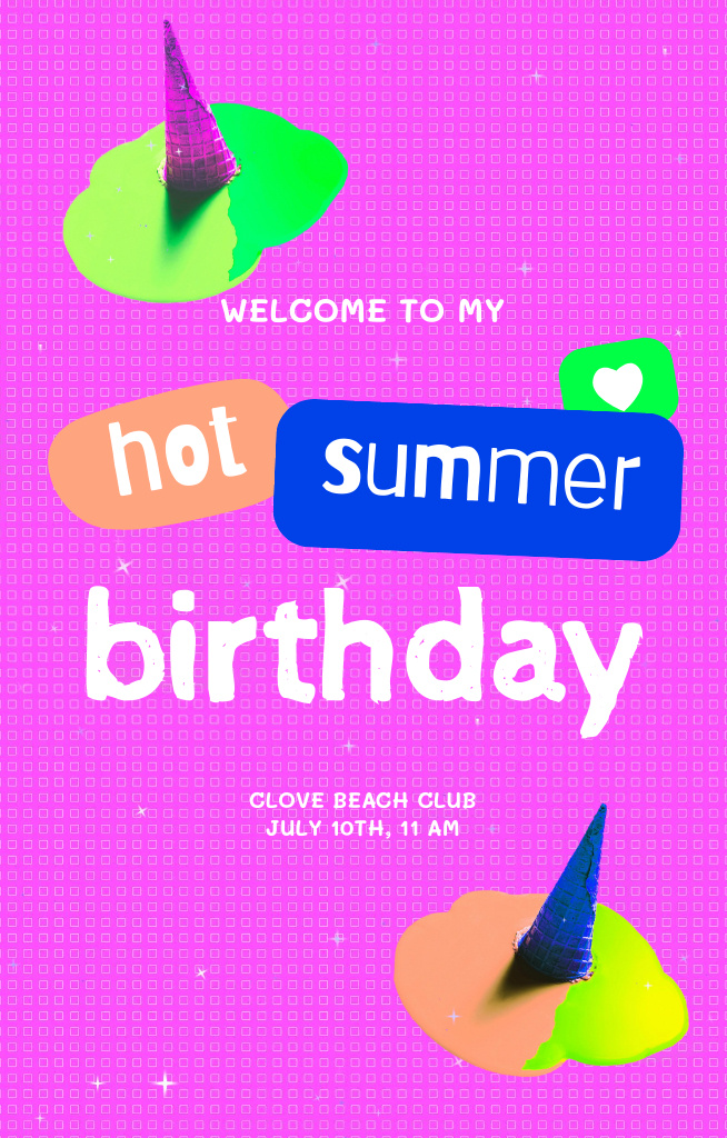 Summer Birthday Party Announcement Invitation 4.6x7.2in Design Template