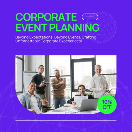 Plantilla de diseño de Planificación de eventos corporativos con hombres en la oficina Instagram 