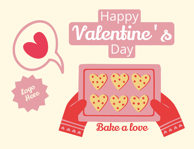 Baking Cookies with Love for Valentine's Day Celebration Thank You Card 5.5x4in Horizontal Design Template