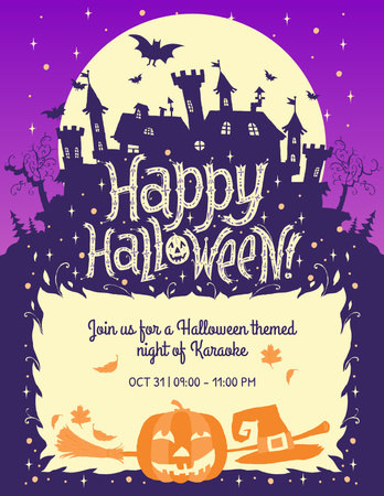 Anúncio da Noite de Karaokê de Halloween com Casa Assustadora Flyer 8.5x11in Modelo de Design