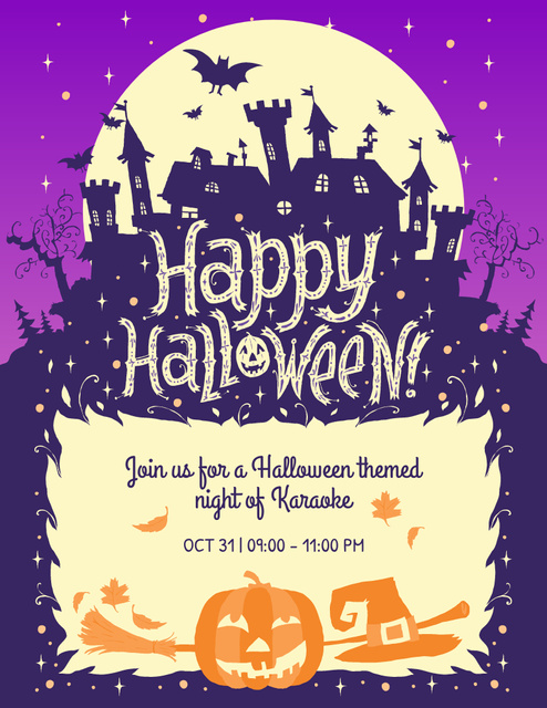 Bewitching House And Halloween Karaoke Night Flyer 8.5x11in Design Template