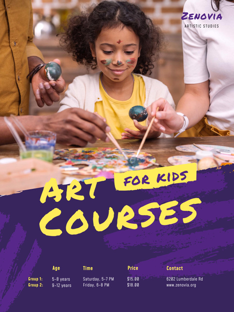 Painting Courses Ad with Little Girl Holding Brush Poster 36x48in Design Template