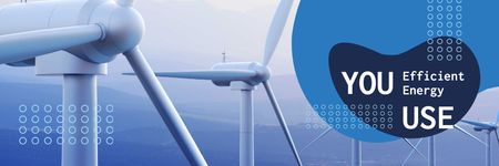 Ontwerpsjabloon van Email header van Bespaar energie met windturbine in blauw