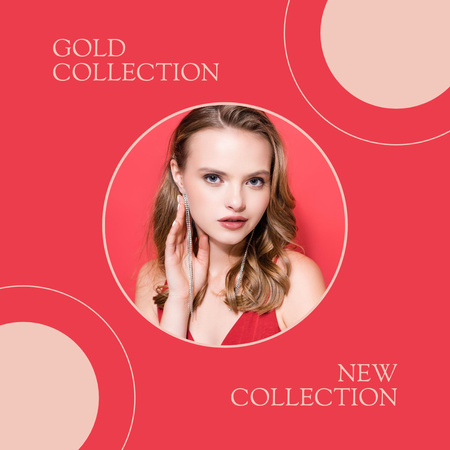 Template di design Annuncio della collezione di gioielli in oro con una donna alla moda Instagram