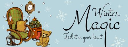 Cute Winter Greeting with Armchair Facebook cover Design Template