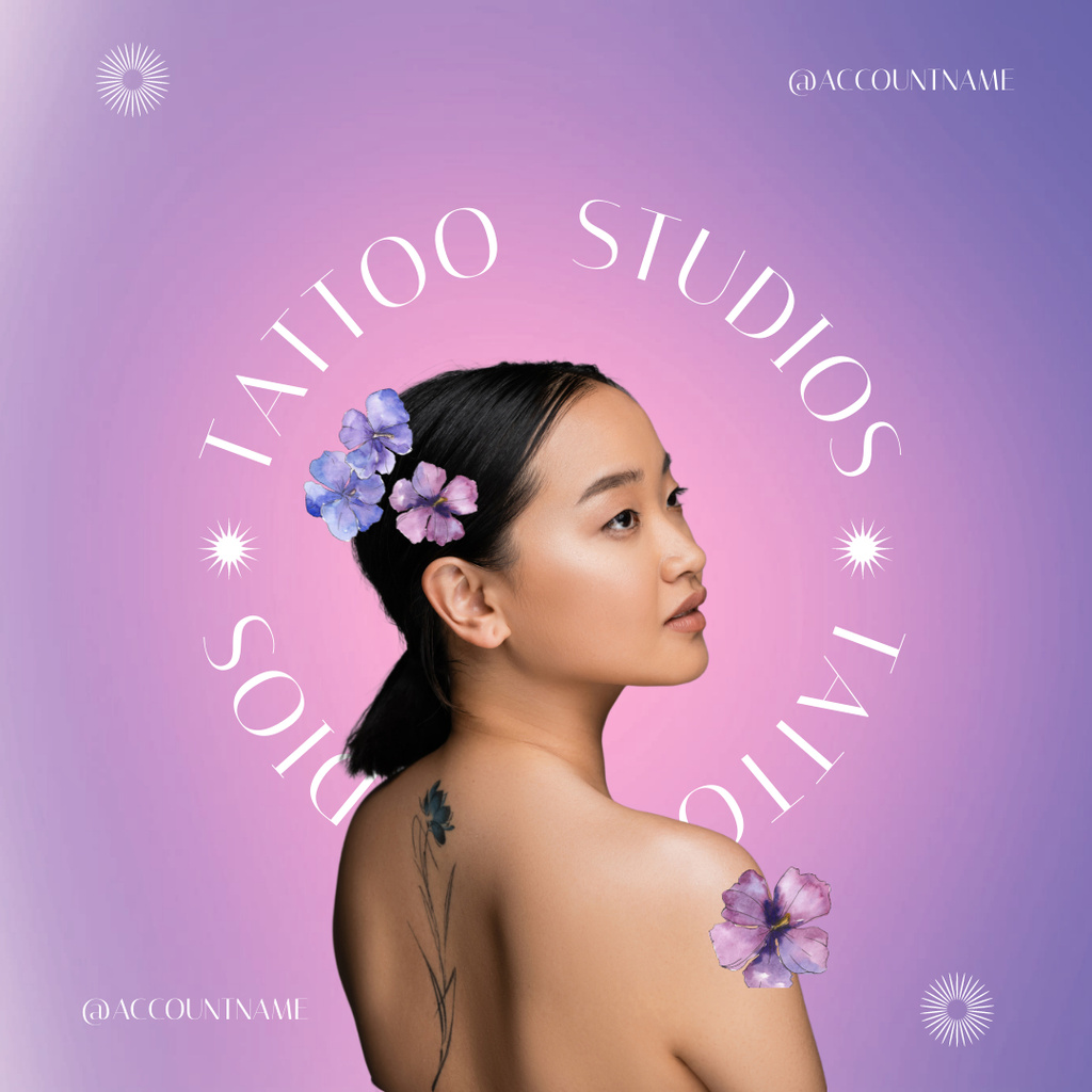 Platilla de diseño Tattoo Studio Service Offer With Blossom Flowers Instagram