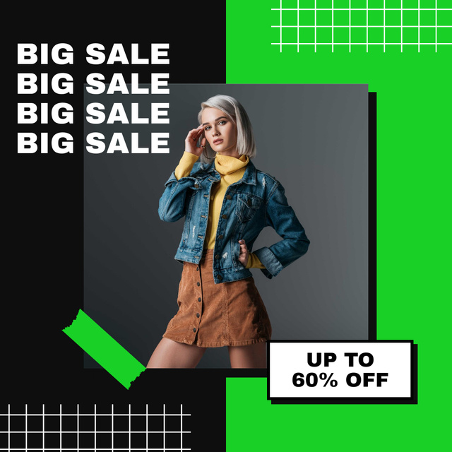 Designvorlage Big Clothes Sale Announcement with Attractive Woman für Instagram