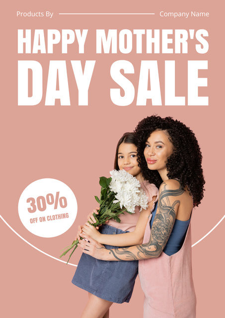 Mother's Day Sale with Beautiful White Bouquet Poster Design Template