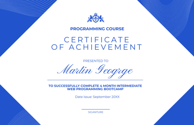 Award for Achievements in Programming Course Certificate 5.5x8.5in Tasarım Şablonu