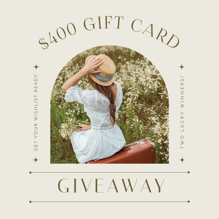 Ontwerpsjabloon van Instagram van Gift Card Giveaway with Woman in Hat
