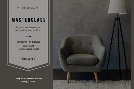 Template di design Interior Design Masterclass Ad with Chair and Lamp Poster 24x36in Horizontal