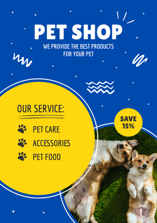 Pet Shop Services and Goods Poster Design Template