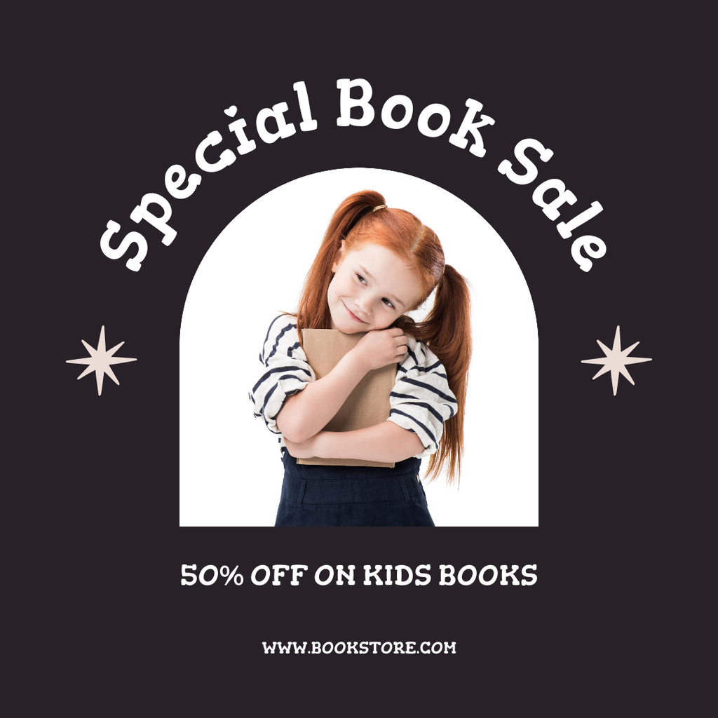 Book Sale Ad with Cute Girl Instagramデザインテンプレート