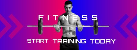 Ontwerpsjabloon van Facebook cover van Fitness Center Ad with Sportsman Lifting Barbell