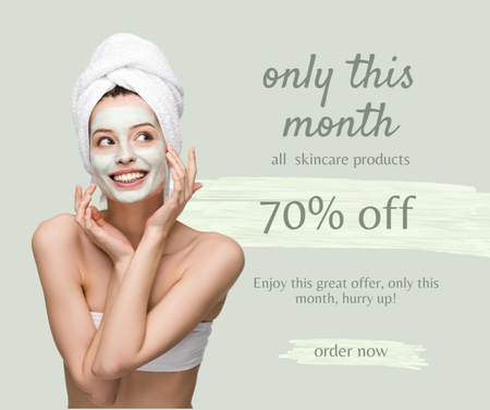 Szablon projektu Cosmetics Sale with Woman applying Cream Facebook