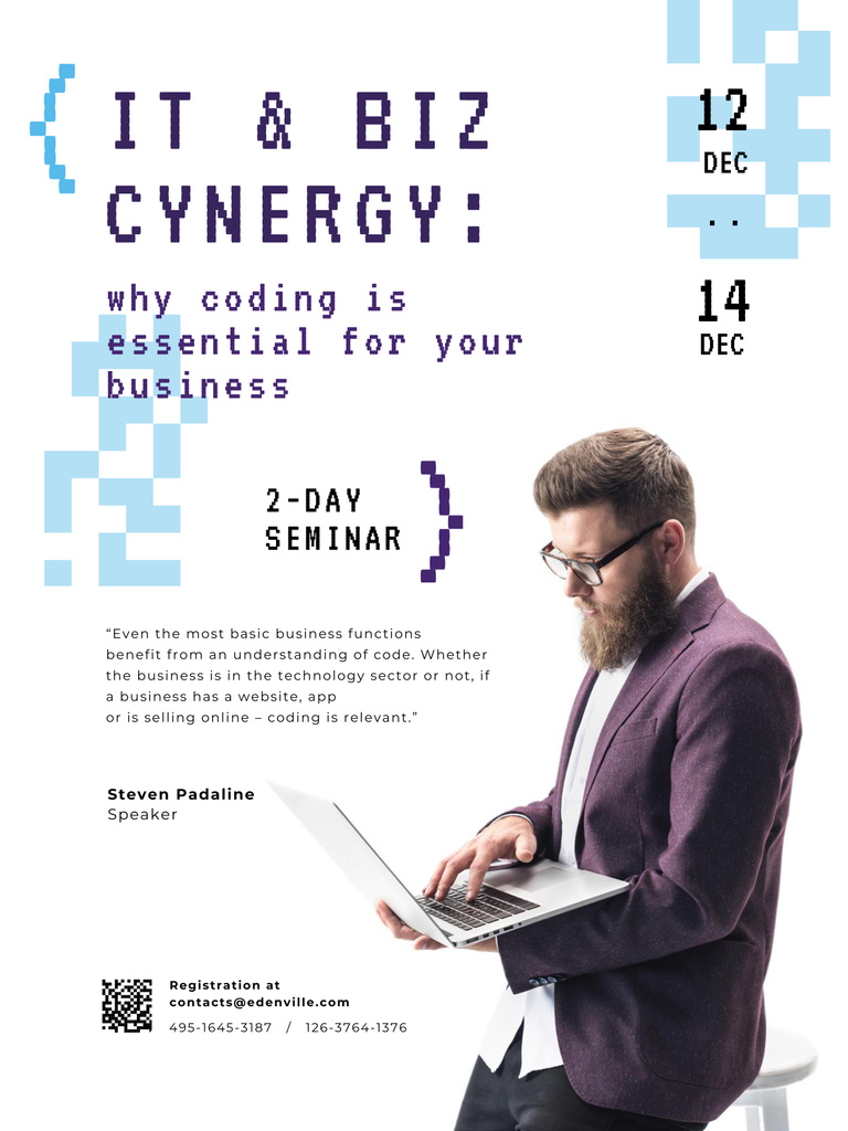 IT Conference Announcement About Coding And Business Synergy Poster 36x48in Πρότυπο σχεδίασης
