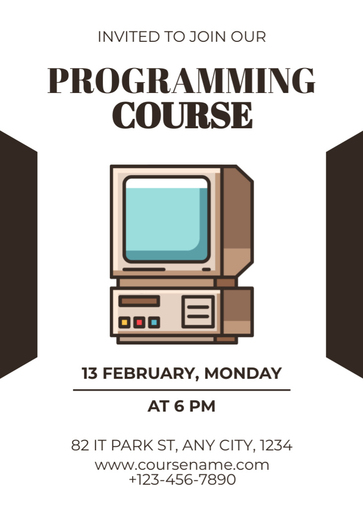 Programming Course Ad with Illustration of Computer Invitation Design Template