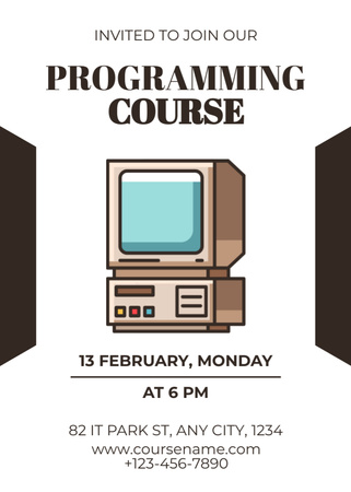 Programming Course Ad with Illustration of Computer Invitation Design Template