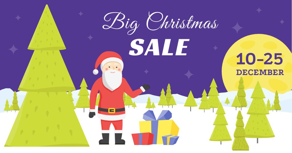 Ontwerpsjabloon van Facebook AD van Big Christmas sale Ad with Cute Santa