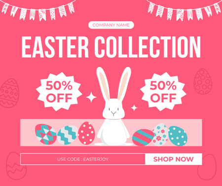 Designvorlage Werbung für die Osterkollektion mit süßem Häschen in Rosa für Facebook