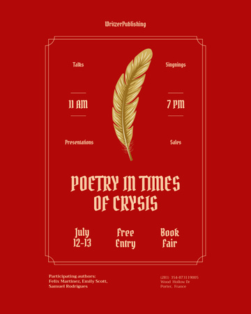 Book Festival Announcement Poster 16x20in Design Template