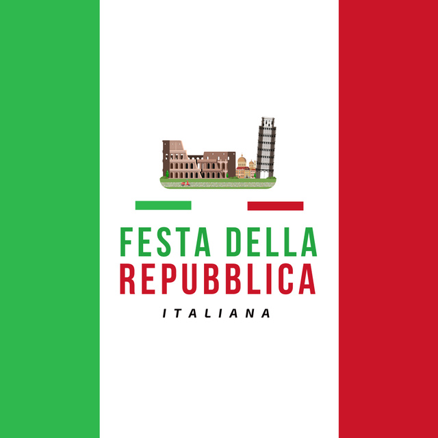 Italian National Day Greeting Illustrated with Architecture Instagram Design Template