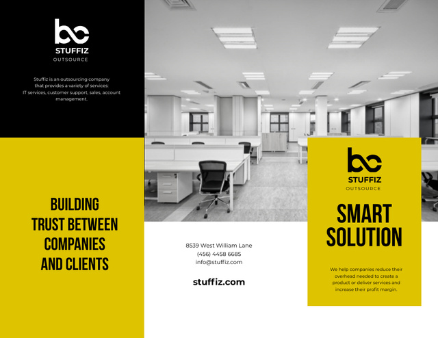 IT Company Services Offer with Modern Office Brochure 8.5x11in Design Template