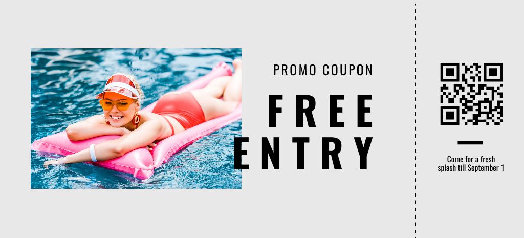 Swimming Pool Free Entry Offer Coupon 3.75x8.25in Šablona návrhu