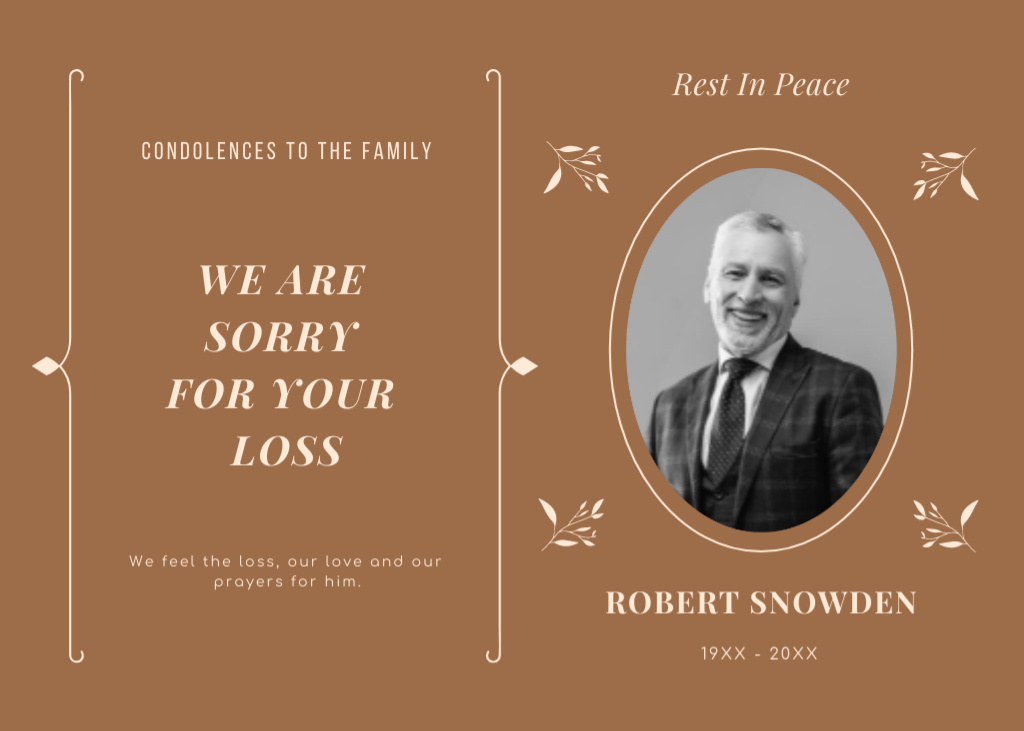 Elegant Message for Funeral With Deep Condolences Postcard 5x7in – шаблон для дизайну