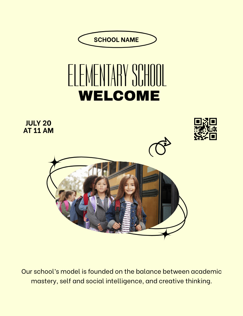 Online Elementary School Invitation 13.9x10.7cm – шаблон для дизайна