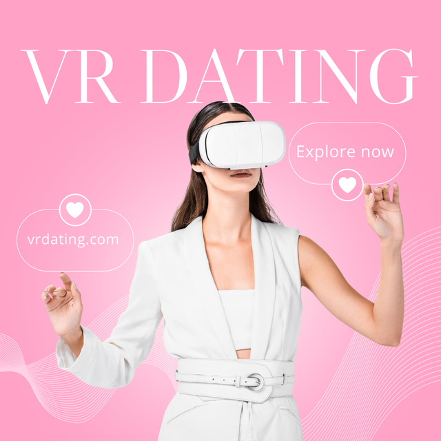 Virtual Reality Dating with Woman in Headset Instagram Tasarım Şablonu