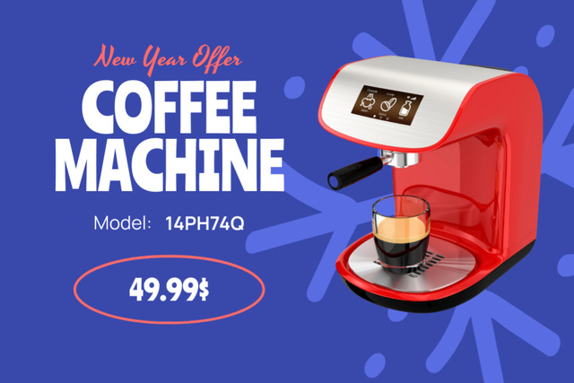 Ontwerpsjabloon van Label van New Year Sale Offer of Coffee Machine