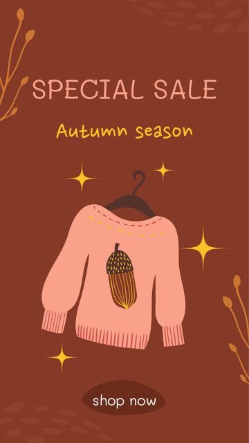 Autumn Sale Ad with a Knitted Sweater Instagram Storyデザインテンプレート