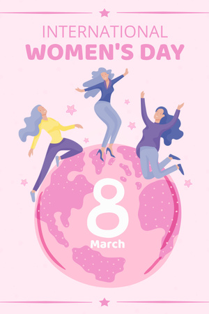 Illustration of Women on Planet on International Women's Day Pinterest Design Template