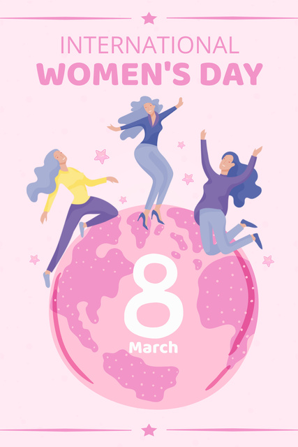 Illustration of Women on Planet on International Women's Day Pinterest tervezősablon