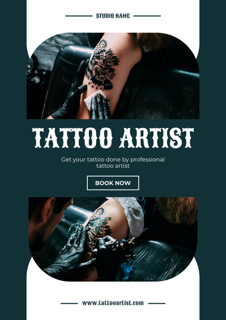 Highly Professional Tattoo Artist Offer With Booking Poster Tasarım Şablonu