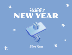 New Year Holiday Greeting with Phone and Gift on Blue