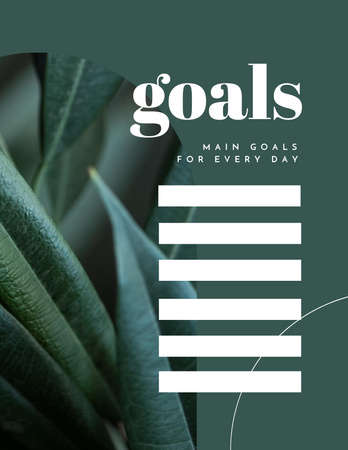 Daily Goals Planning with Tropical Green Leaves Notepad 8.5x11in Design Template