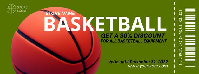 Plantilla de diseño de Basketball Equipment Green Voucher Coupon 