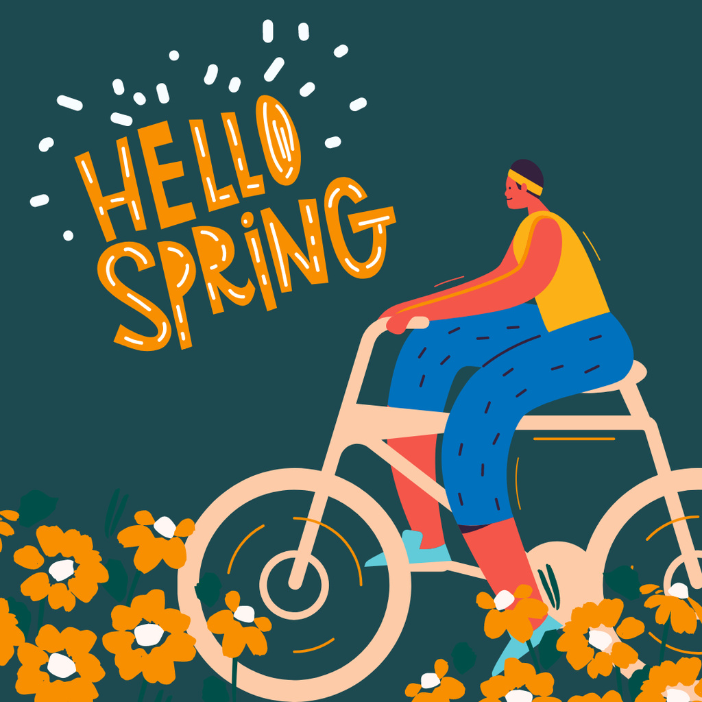 Designvorlage Spring Greeting with Woman Riding Bike für Instagram