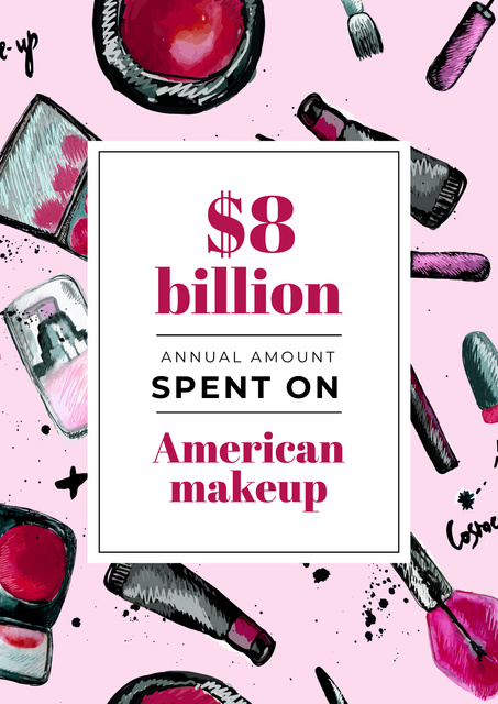 Makeup Sales Statistics with Cosmetics Products Poster Πρότυπο σχεδίασης