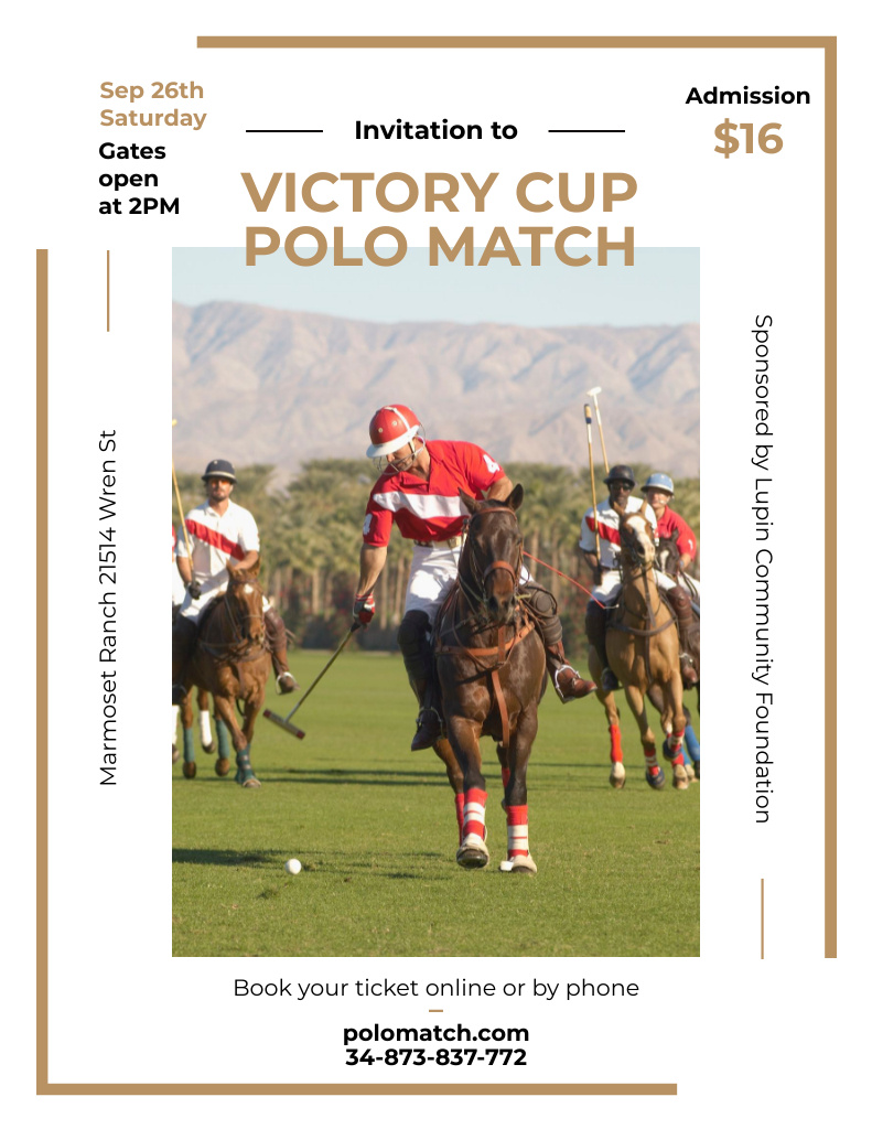 Ontwerpsjabloon van Flyer 8.5x11in van Polo Competitions with Players on Horses
