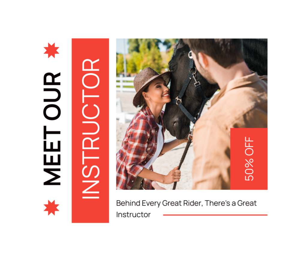 Responsible Equestrian Instructor Service With Discount Facebook Modelo de Design