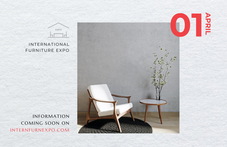 Furniture Expo Invitation with Armchair in Modern Interior Flyer 5.5x8.5in Horizontal Design Template