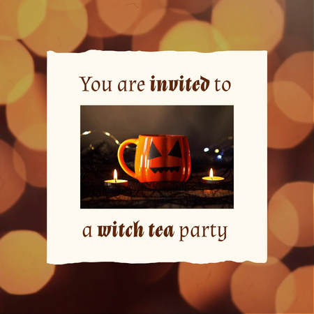 Halloween Party Announcement with Tea Cup and Candles Animated Post Šablona návrhu