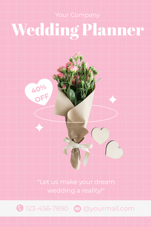 Ontwerpsjabloon van Pinterest van Advertentie van het bureau voor huwelijksplanners met boeket bloemen