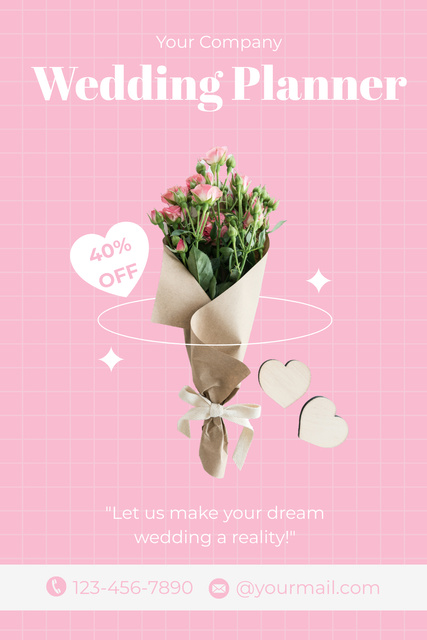 Szablon projektu Wedding Planner Agency Ad with Bouquet of Flowers Pinterest