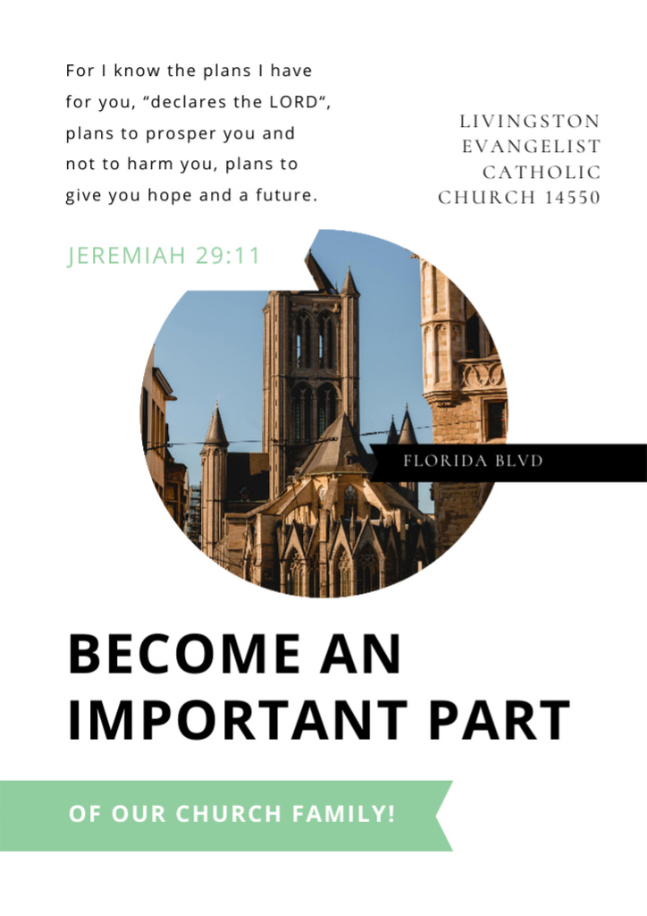 Plantilla de diseño de Church Invitation with Old Cathedral Flyer A4 