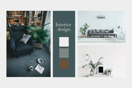 Зелено-сіра палітра дизайну інтер'єру Mood Board – шаблон для дизайну