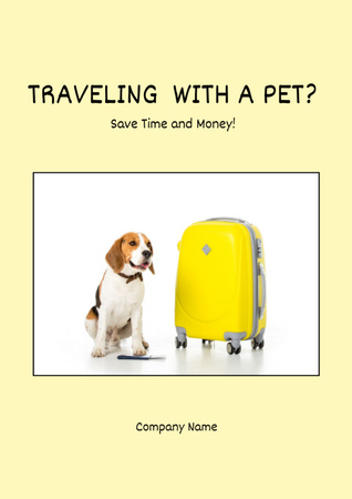 Beagle Dog Sitting near Yellow Suitcase Flyer A4 Design Template